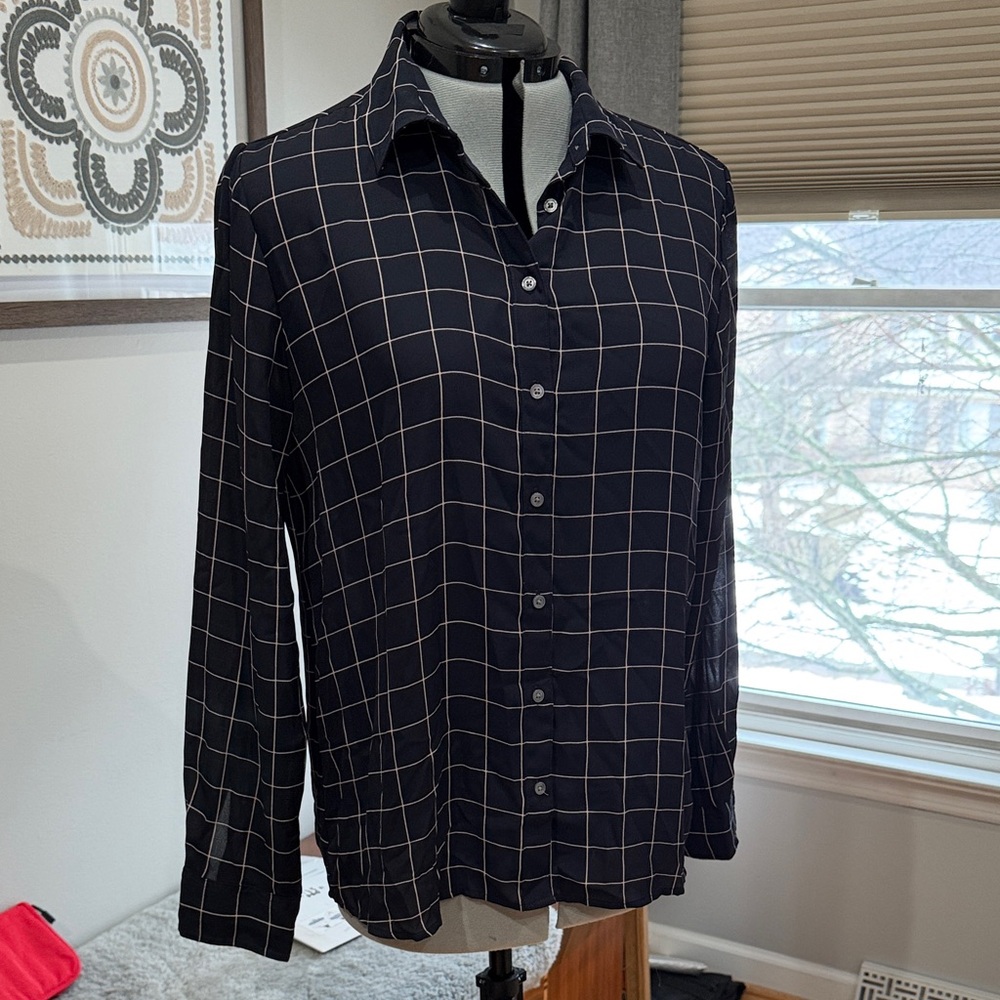 Sheer Navy and Pink Button Down